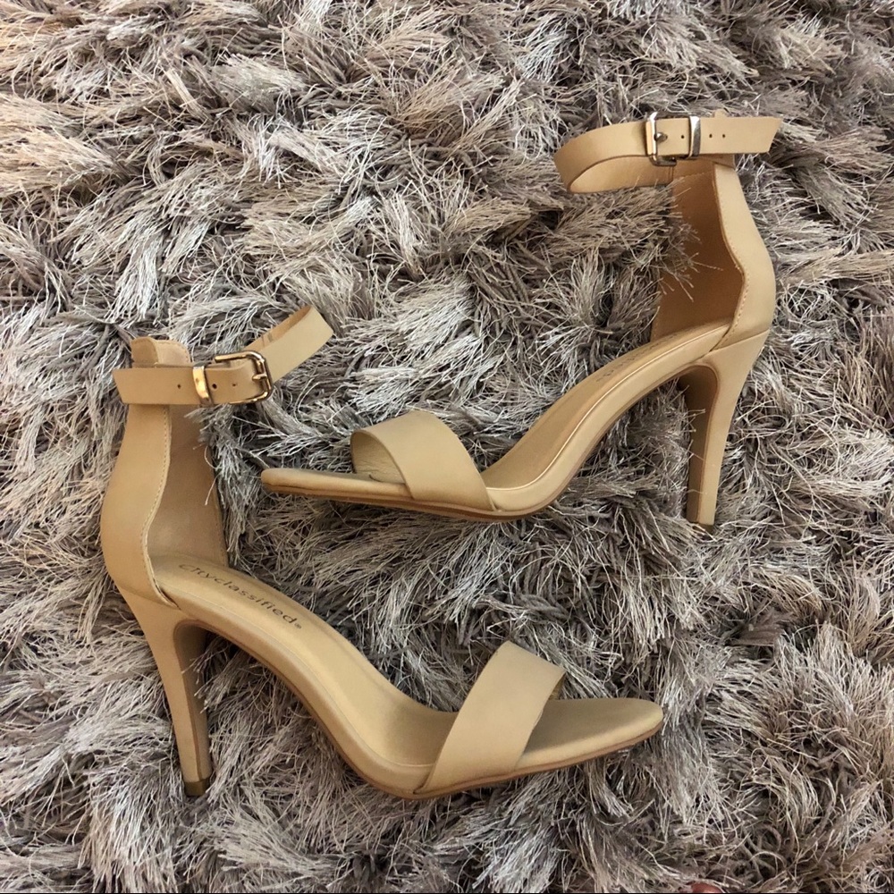 Nude ankle strap heels